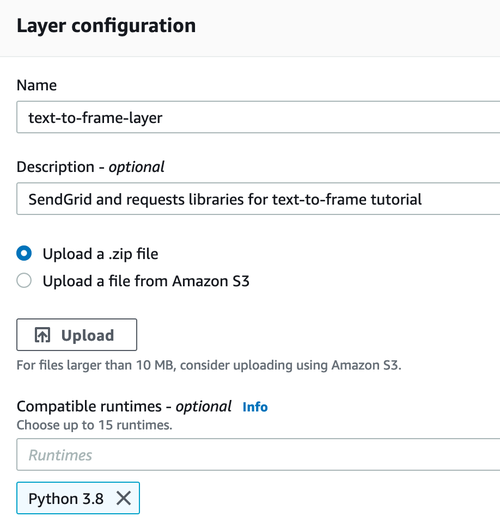 Lambda layer configuration