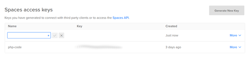 Create a new Spaces access key
