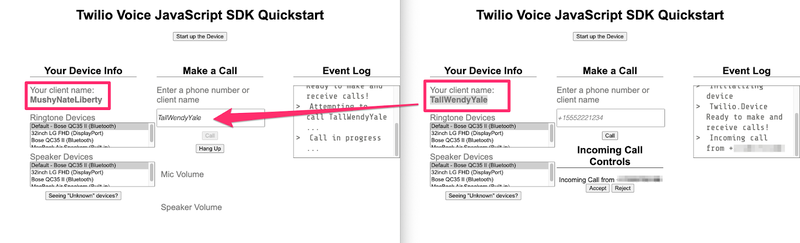Make a Call button in the Programmable Voice Quickstart