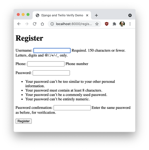 Customized registration form