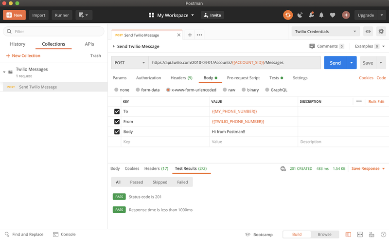 painel do postman mostrando resultados de sucesso para a guia de teste