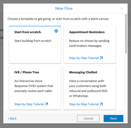 Screenshot of studio flow options