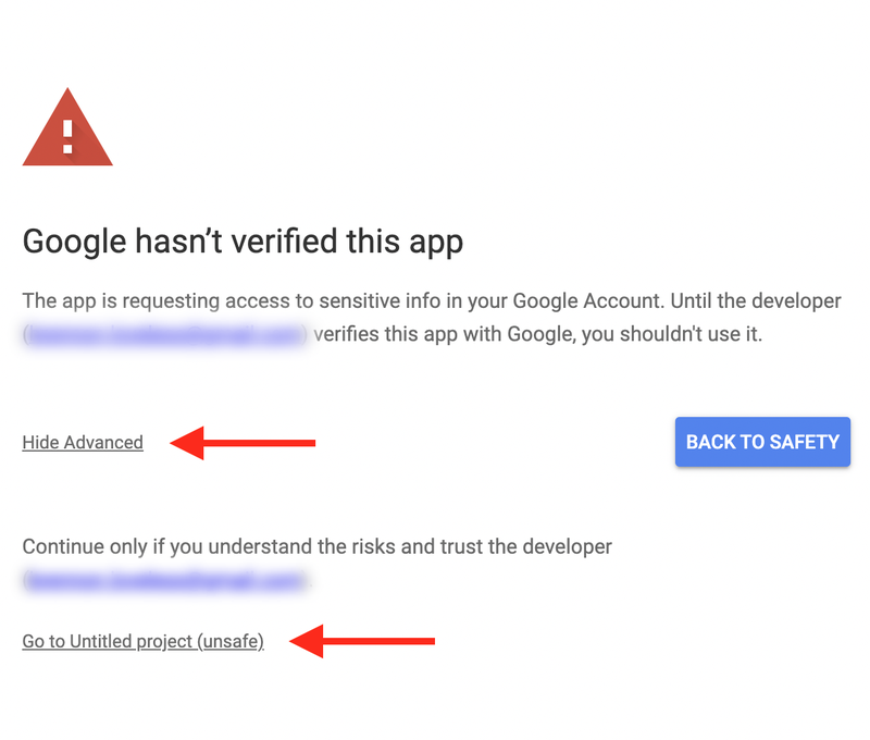 Allow AppScript permission when the app isn't verified