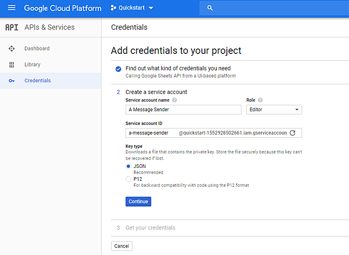 Agregar credenciales al proyecto de la plataforma Google Cloud