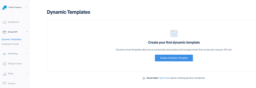 Dynamic Templates page that has a navigation on the left side. On the page, there is a "Create a Dynamic Template" button in the middle