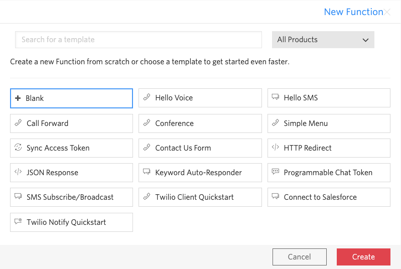 Crie uma nova função no Twilio Function