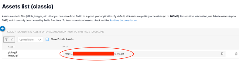 screenshot of uploaded gif URL