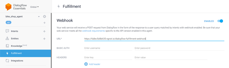 Dialogflow fulfillment webhook