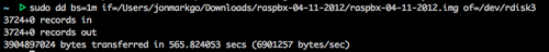 Output from writing image to SD Card