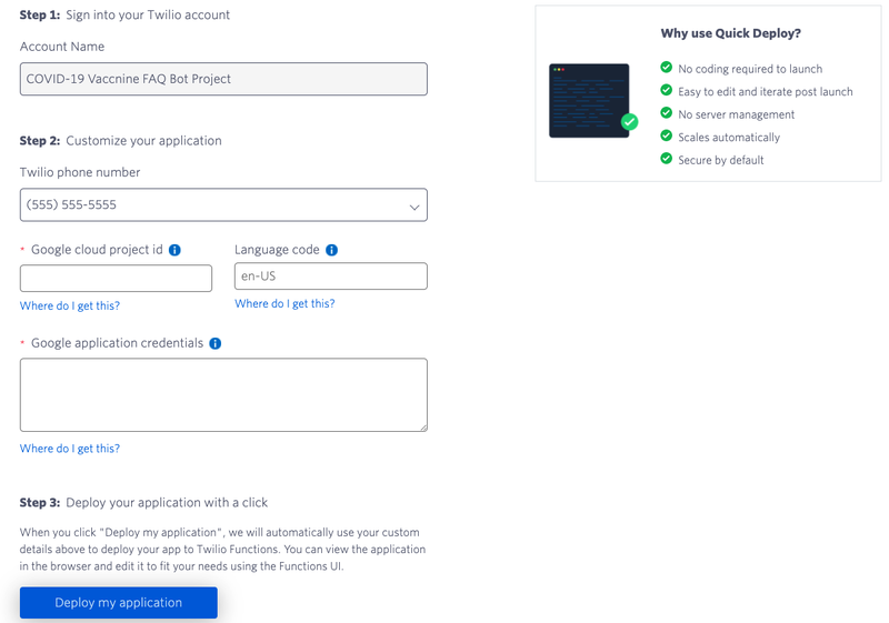 Vaccine Quick Deploy App