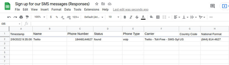 Google Sheet when people sign up for text messages