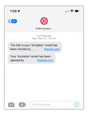 Screenshot of the SMS alert on a phone