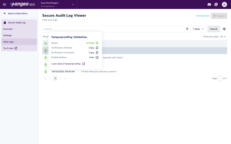 Secure Audit Log viewer audit details