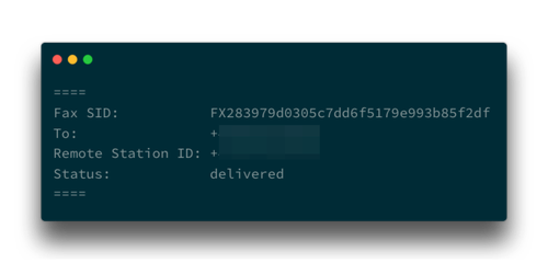 The logs show the fax SID, who the fax was sent to and the status of "delivered"