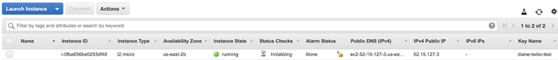 screenshot of the instance tab on EC2 dashboard