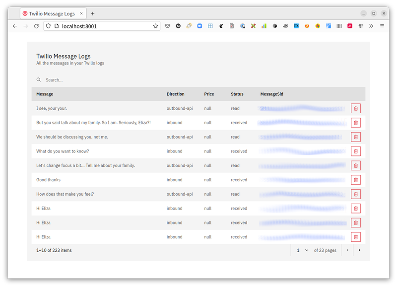 Screenshot of dashboard showing all messages