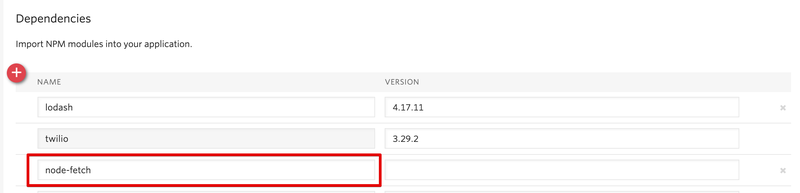Dipendenze aggiuntive per Twilio Runtime