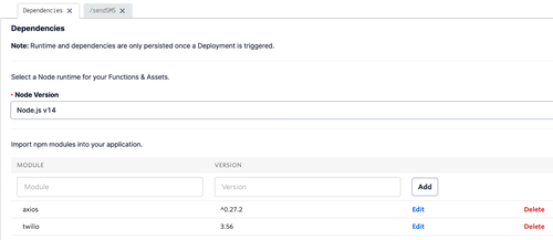 add node dependencies