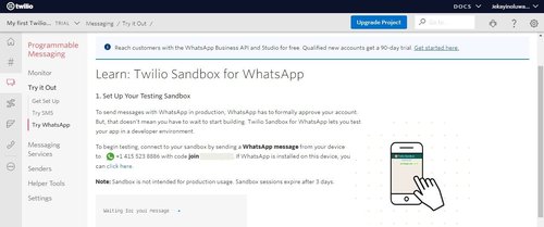 Twilio sandbox for WhatsApp