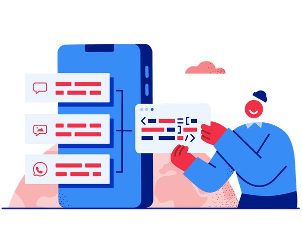 Illustration of person using programmable api to connect through preferred channels