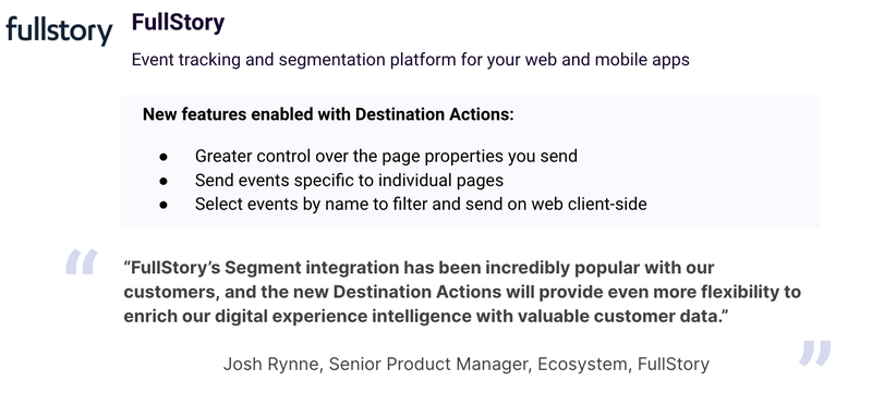 FullStory features Segment Destinations