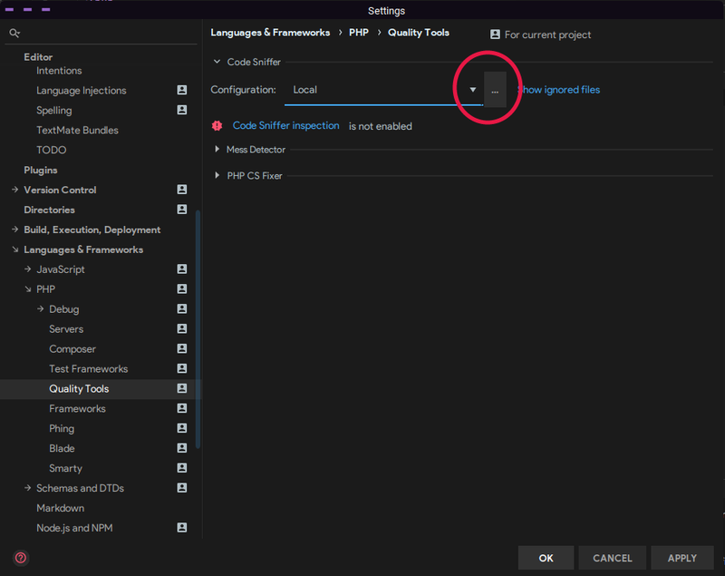 Phpstorm code sniffer settings