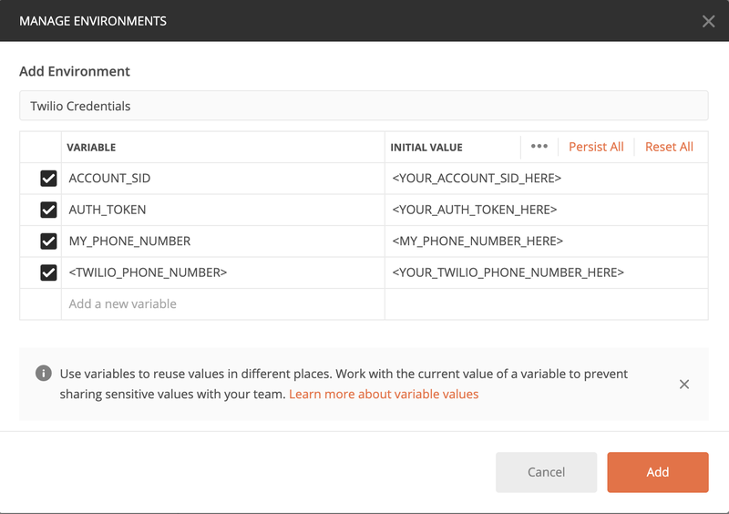 variáveis de ambiente em postman