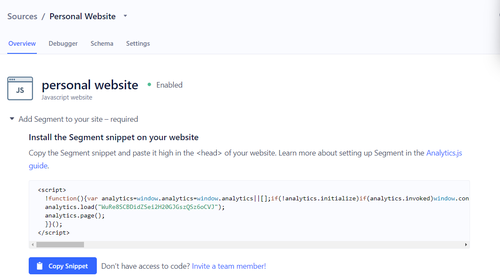 install segment snippet on your website