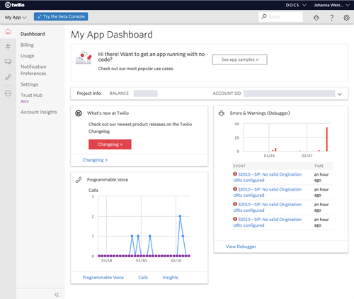 my app dashboard in console jp