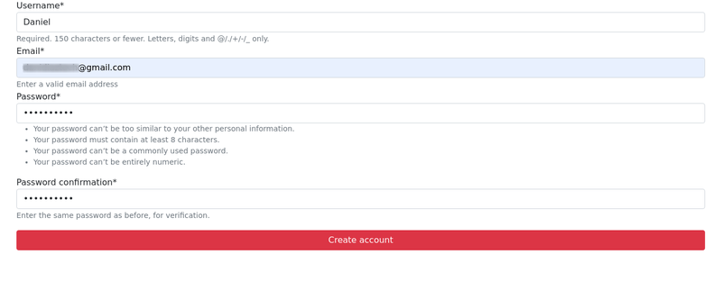 Signup page with form