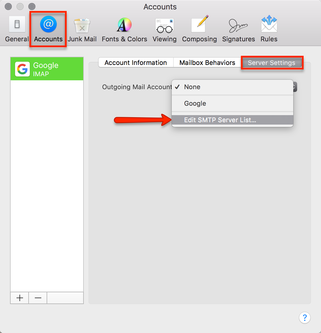 google imap settings for mac mail