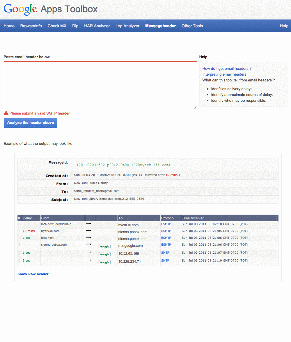 Pasting the headers into the header analyzer tool