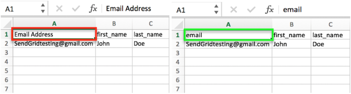 Move email header to column A